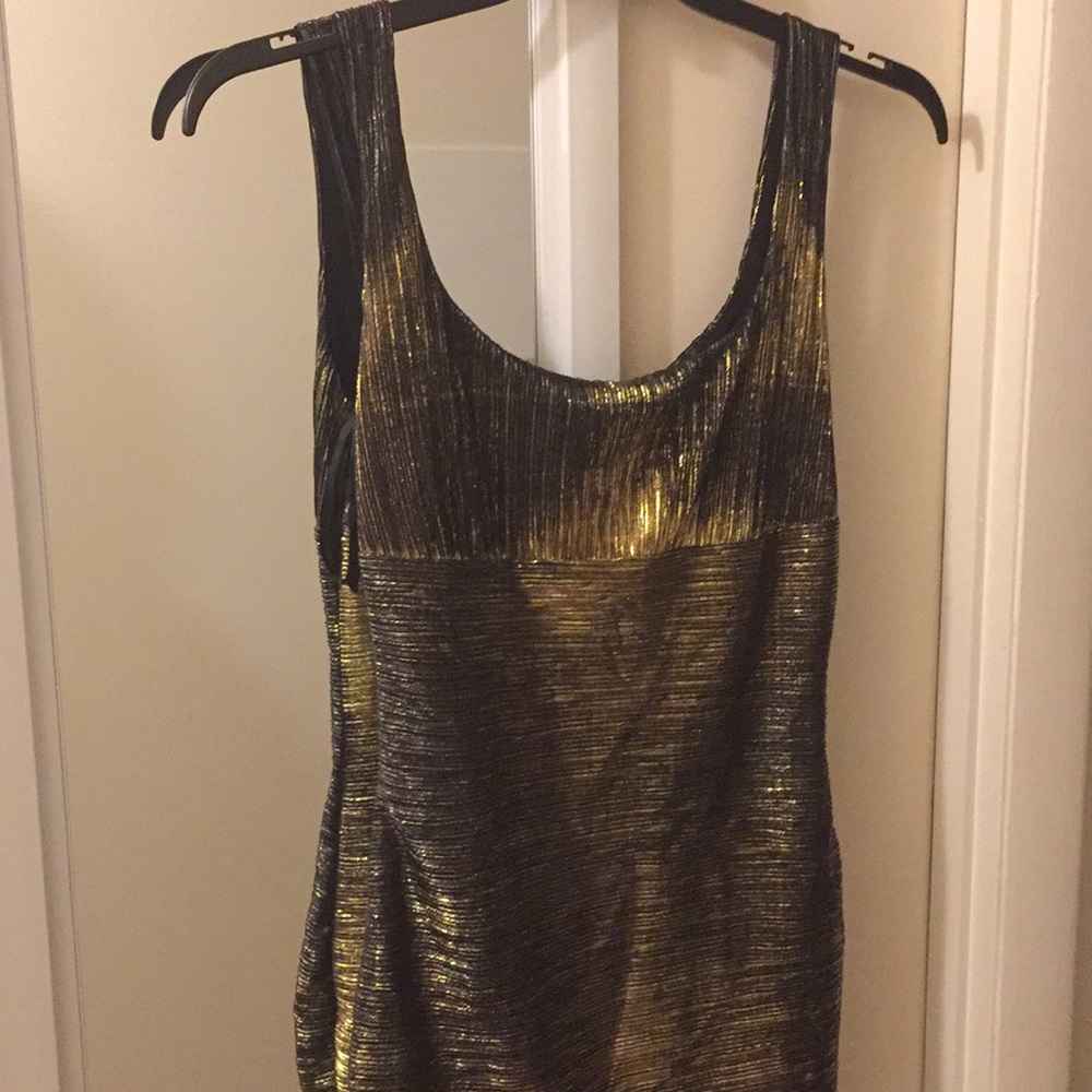 Arden B gold foil midi dress with cut out back